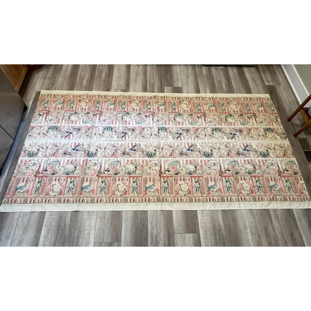 VTG Wilton Court Tea Party Tablecloth Cottage Core Romantic Birds Cotton 116X60